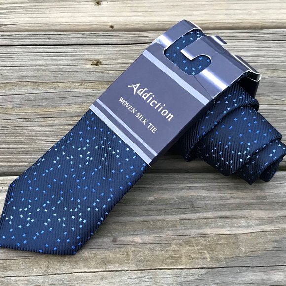 Addiction Men Tie Blue Woven Silk Tie Classic Neck - Picture 9 of 9